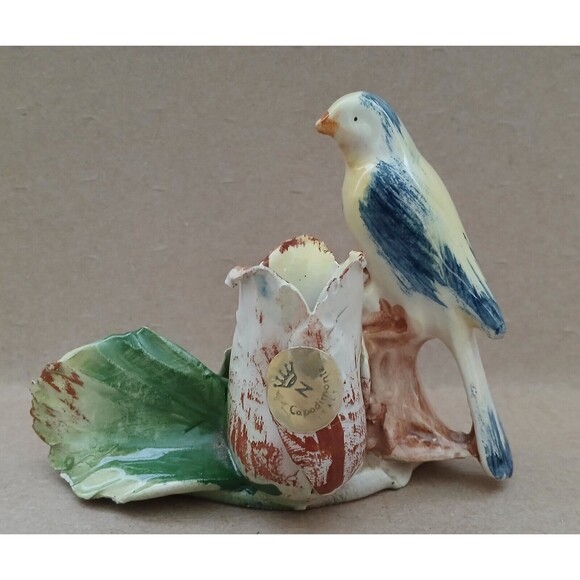 Vintage Capodimonte  Porcelain Candle Holder Made in Italy Bird & Flower RARE - Picture 4 of 12